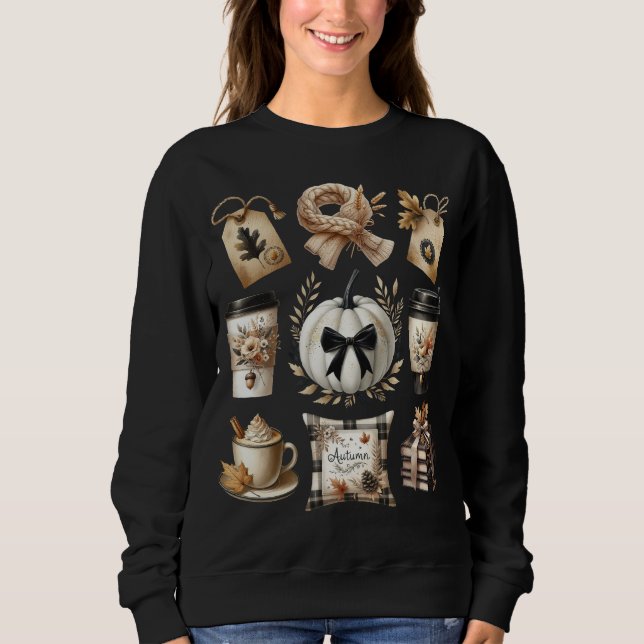 Fall Vibe Autumn Thanksgiving Pumpkin Coquette Bow Sweatshirt (Front)