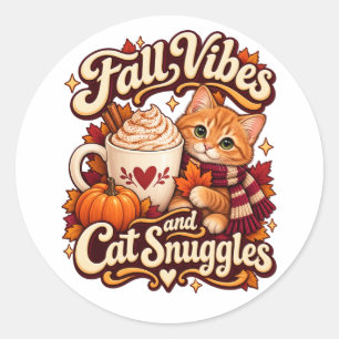 Fall Vibes and Cat Snuggles Cosy Autumn Cat Classic Round Sticker