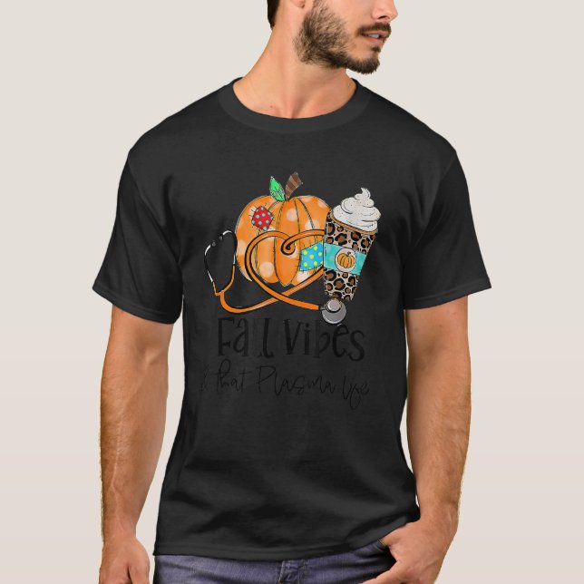 Fall Vibes And Plasma Life Pumpkin Leopard Thanksg T-Shirt (Front)