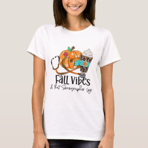 Fall Vibes And Sonographer Life Pumpkin Leopard Th T-Shirt