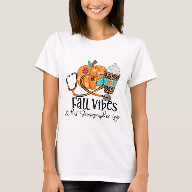 Fall Vibes And Sonographer Life Pumpkin Leopard Th T-Shirt (Front)