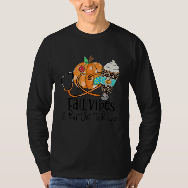Fall Vibes And Vet Tech Life Pumpkin Leopard Thank T-Shirt (Front)