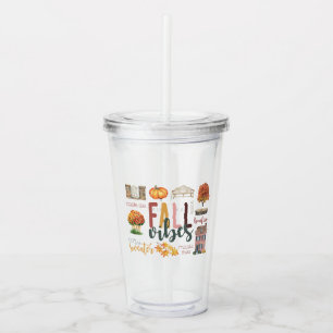 Fall Vibes Autumn Favourites Rustic Watercolor Acrylic Tumbler