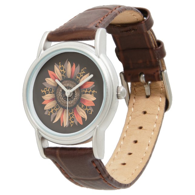 Fall Vibes Boho Sunflower Autumn Womens Elegant  Watch (Angled)