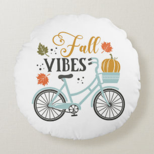 Fall Vibes By Bicycle Round Cushion