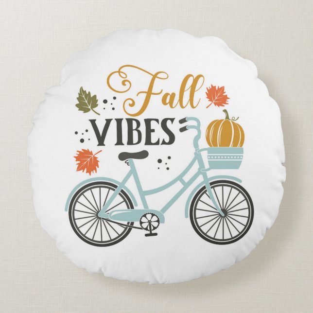 Fall Vibes By Bicycle Round Cushion (Front)