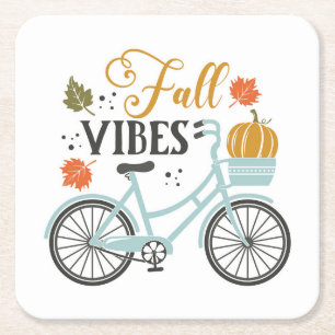 Fall Vibes By Bicycle Square Paper Coaster