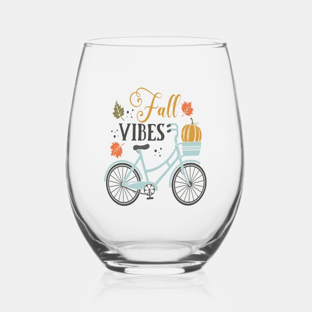 Fall Vibes By Bicycle Stemless Wine Glass (Front)