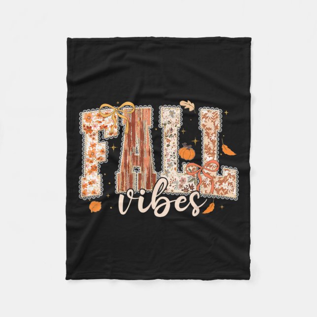 Fall Vibes Coquette Bow Pumpkin Thanksgiving Autum Fleece Blanket (Front)