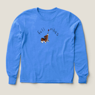 Fall Vibes Cute Corgi Blue Kids' Long-Sleeve