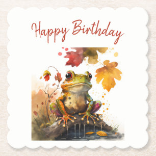 Fall vibes Frog - Birthday  Paper Coaster