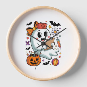 Fall Vibes Ghost Nurse Autumn Clock