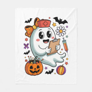 Fall Vibes Ghost Nurse Autumn Fleece Blanket