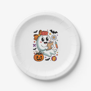 Fall Vibes Ghost Nurse Autumn Paper Plate