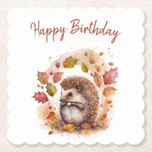 Fall vibes Hedgehog - Birthday  Paper Coaster