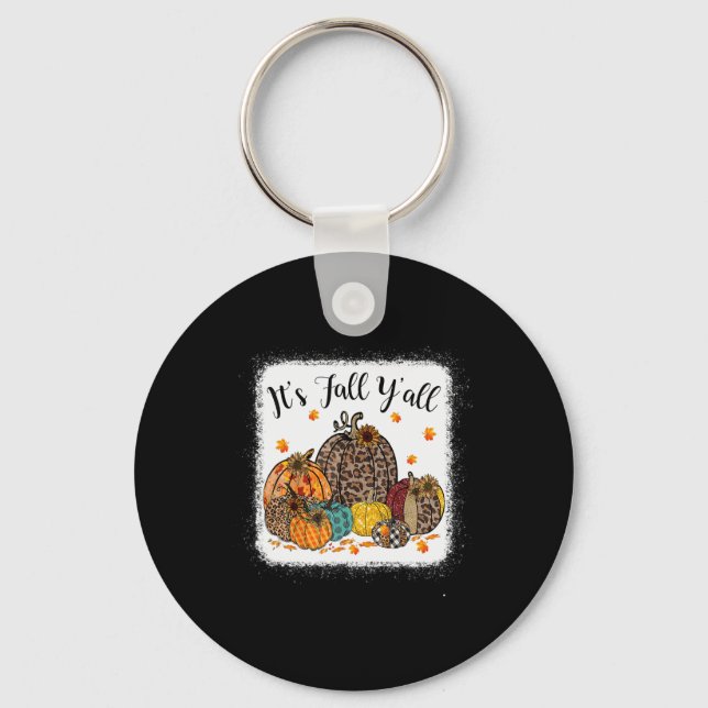 Fall Vibes It's Fall Y'all Leopard Pumpkin Autumn  Key Ring (Front)