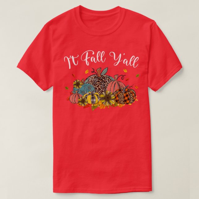Fall Vibes Its Fall Yall Leopard Pumpkin Autumn Le T-Shirt (Design Front)