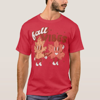Fall Vibes Pumpkins Funny Leaves Autumn Vibes Red  T-Shirt