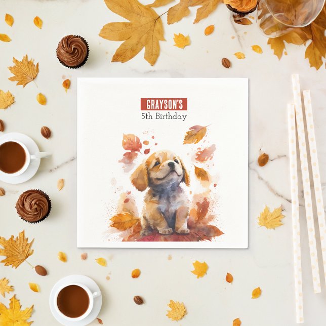 Fall vibes Puppy -  Birthday Party - Napkin (Creator Uploaded)