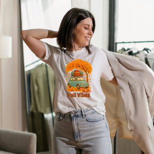 Fall Vibes Retro Car Autumn Leaves Tri-Blend Shirt