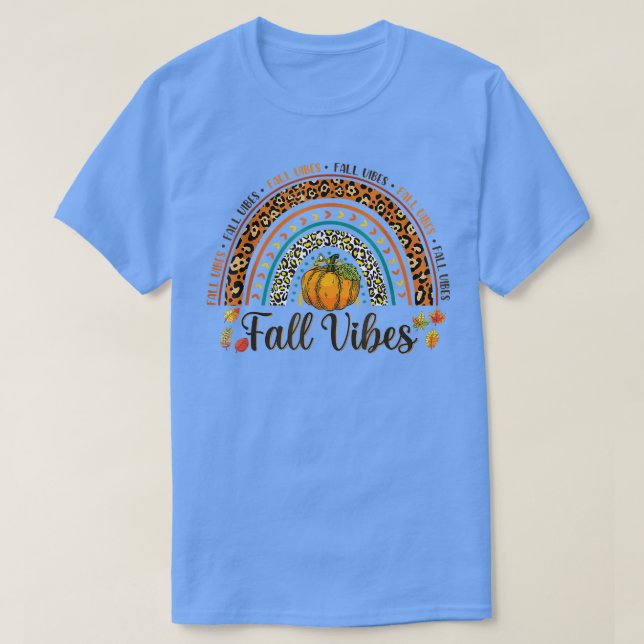 Fall Vibes Retro Leopard Rainbow Pumpkin Autumn Le T-Shirt (Design Front)