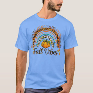 Fall Vibes Retro Leopard Rainbow Pumpkin Autumn Le T-Shirt