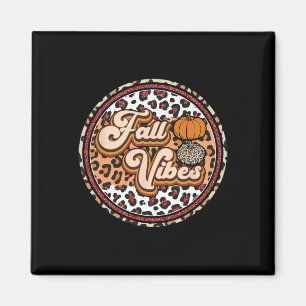 Fall Vibes Retro Vintage Leopard Circle Pumpkin Th Magnet