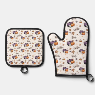 Fall Vibes Seamless Pattern Oven Mitt & Pot Holder Set