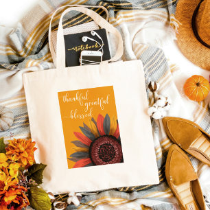 Fall Vibes Sunflower Autumn Thankful Tote Bag