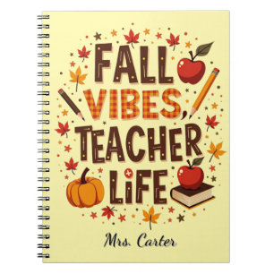 Fall Vibes Teacher Life – Retro Cute Personalised Notebook