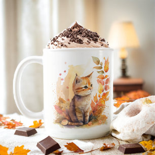 Fall Vibes Watercolor Kitten -  Coffee Mug