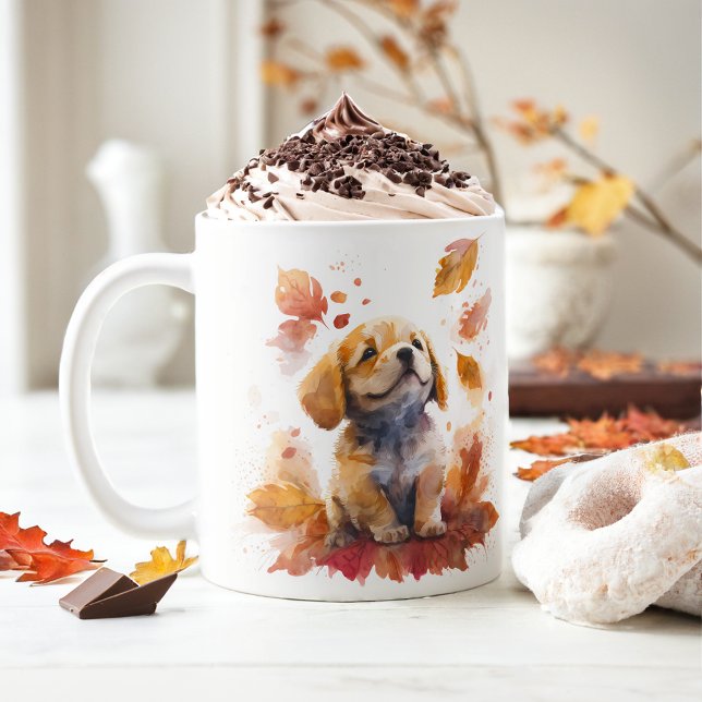 Fall Vibes Watercolor Puppy -  Coffee Mug (Creator Uploaded)