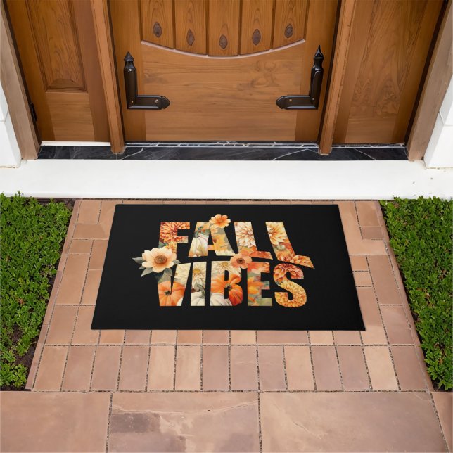 Fall vibes watercolor wildflowers autumn leaves doormat (Outdoor)