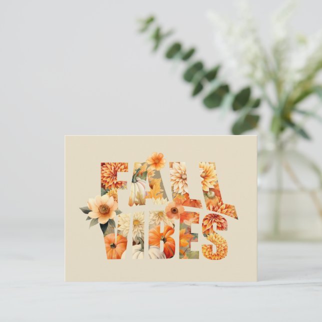 Fall vibes watercolor wildflowers autumn leaves holiday postcard (Standing Front)