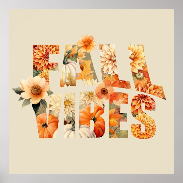 Fall Vibes watercolor wildflowers autumn leaves Poster (Front)