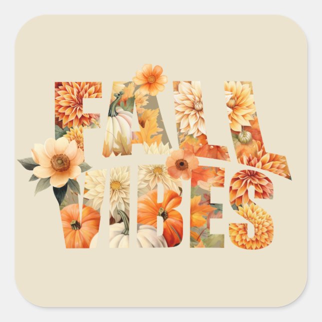 Fall vibes watercolor wildflowers autumn leaves square sticker (Front)
