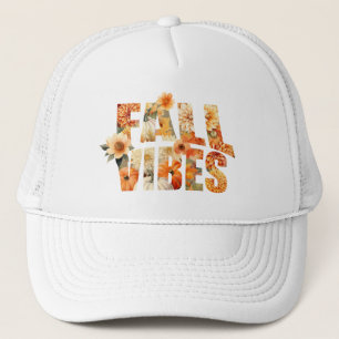 Fall vibes watercolor wildflowers leaves autumn trucker hat