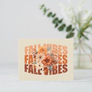 Fall vibes watercolor wildflowers leaves holiday postcard