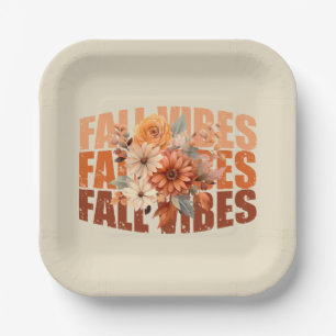 Fall vibes watercolor wildflowers leaves paper plate