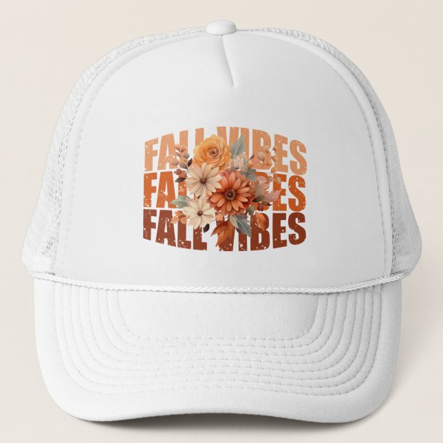 Fall vibes watercolor wildflowers leaves trucker hat (Front)
