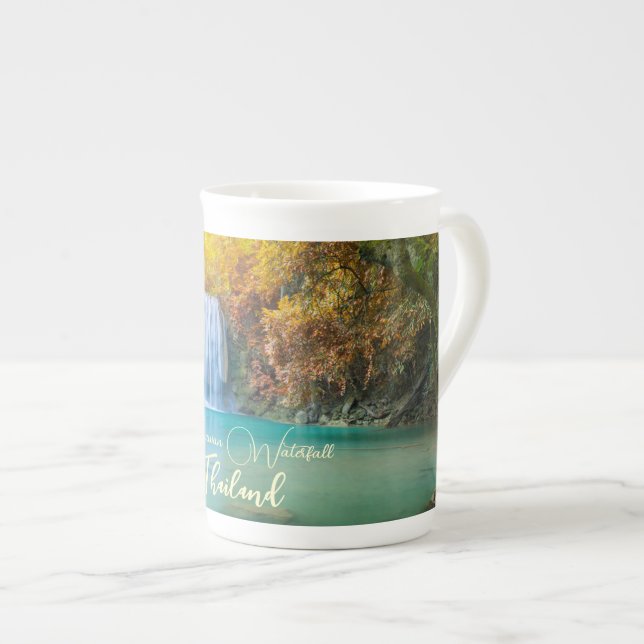 Fall View of Erawan Waterfall Thailand           Bone China Mug (Front Right)
