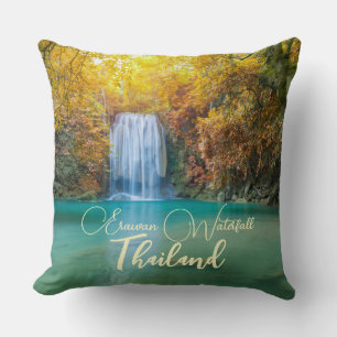 Fall View of Erawan Waterfall Thailand Cushion