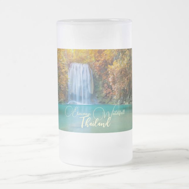 Fall View of Erawan Waterfall Thailand        Frosted Glass Beer Mug (Center)