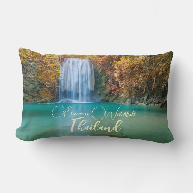 Fall View of Erawan Waterfall Thailand            Lumbar Cushion (Front)