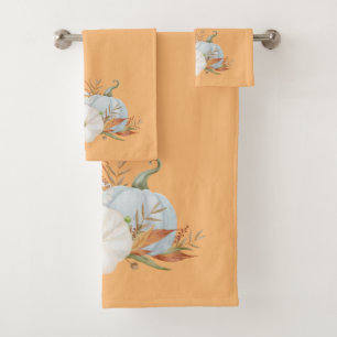 Fall Vignette Of Pumpkins & Leaves Bath Towel Set