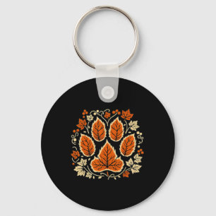 Fall Vine Leaf Dog Paw Print Autumn Maple Leaf Tha Key Ring