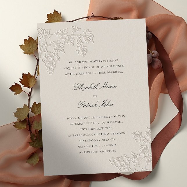 Fall Vineyard Modern Classic Winery Wheat Wedding Invitation (fall vineyard wedding invitation grapevine winery formal modern classic black tie wheat beige)