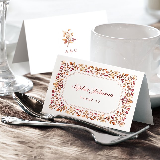 Fall Vintage Botanical Floral Foldable Place Card (Fall Vintage Botanical Floral Foldable Place Card)