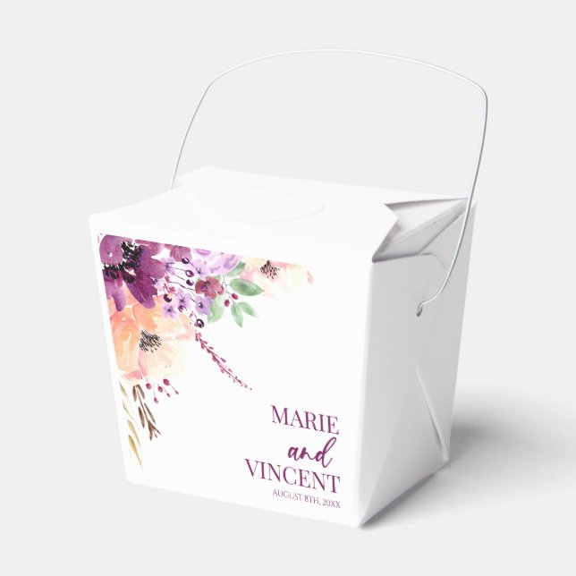 Fall Violet Magenta Purple Floral Flower Wedding Favour Box (Front Side)