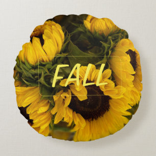 FALL Warm Golden Sunflower Custom Round Cushion